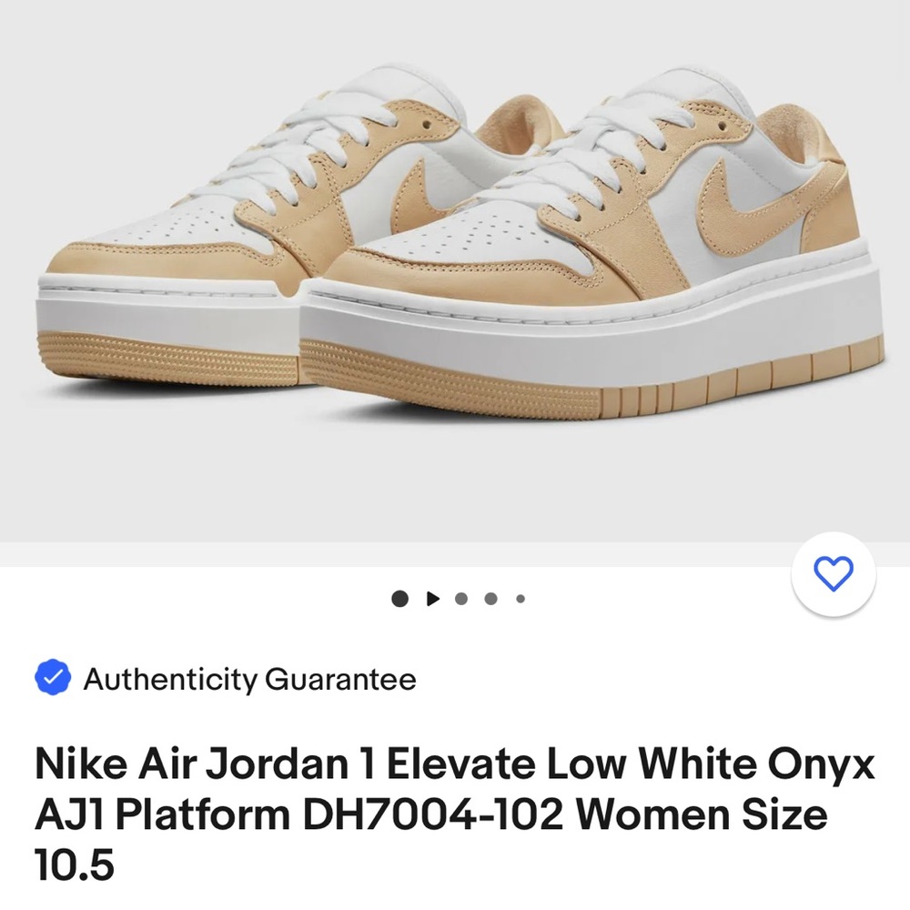 Size 8 Nike Air Jordan Elevate Low White Onyx AJ1 Platform.